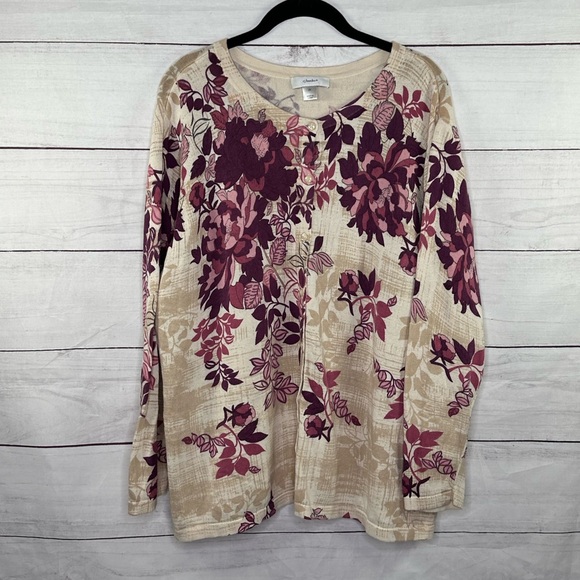 CJ Banks Sweaters - CJ Banks Beige Floral Cardigan Sweater Size 2X